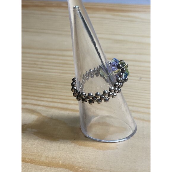 Beaded Crystal Flower Ring With Silver Bead Accents Multicolor - Picture 3 of 3